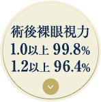 術後裸眼視力 1.0以上 99.8% 1.2以上 96.4%