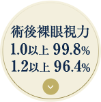 術後裸眼視力 1.0以上 99.8% 1.2以上 96.4%