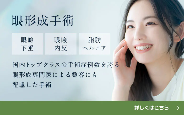 眼形成手術 眼瞼下垂 眼瞼内反 脂肪ヘルニア 国内トップクラスの手術症例数を誇る眼形成専門医による整容にも配慮した手術